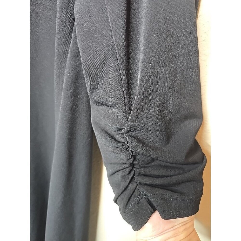 Clara Sun Woo Women's Black Swing Dress Lagenlook Ruched Sleeves Size XL t71 - Picture 4 of 6